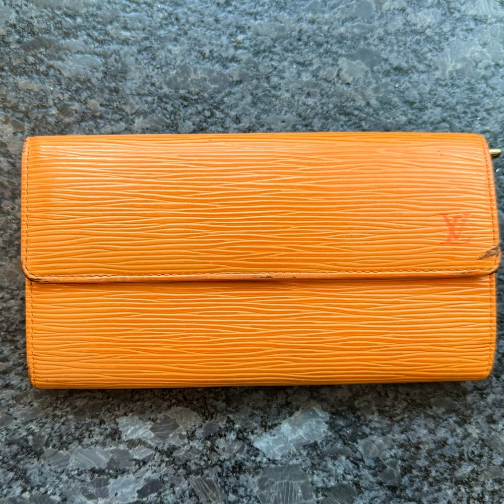 Authentic Louis Vuitton Orange Epi Bi-Fold Wallet